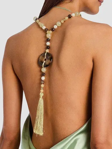 Retrofête Women's Odalis Beaded Halter Satin Maxi Dress - Matcha | Thumbnail 5