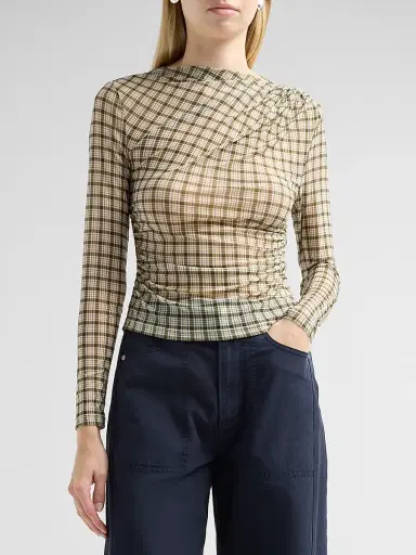 Veronica Beard Women's Nuvina Checked Draped Top - Loden Multi | Thumbnail 4 Veronica Beard Women's Nuvina Checked Draped Top - Loden Multi | Thumbnail 4