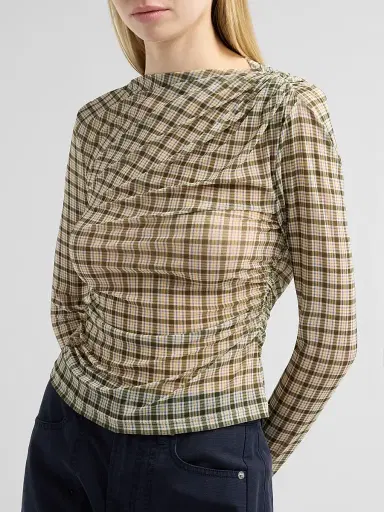 Veronica Beard Women's Nuvina Checked Draped Top - Loden Multi | Thumbnail 5 Veronica Beard Women's Nuvina Checked Draped Top - Loden Multi | Thumbnail 5