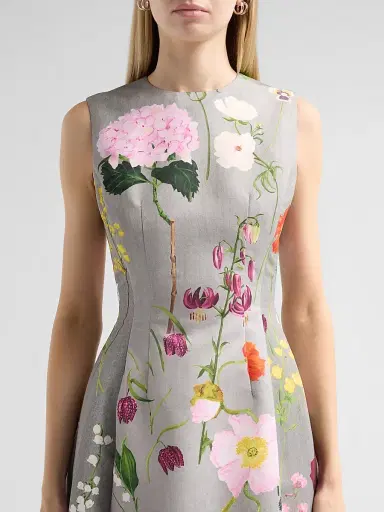 Oscar de la Renta Women's Mixed Botanical Faille Cocktail Dress | Thumbnail 5 Oscar de la Renta Women's Mixed Botanical Faille Cocktail Dress | Thumbnail 5