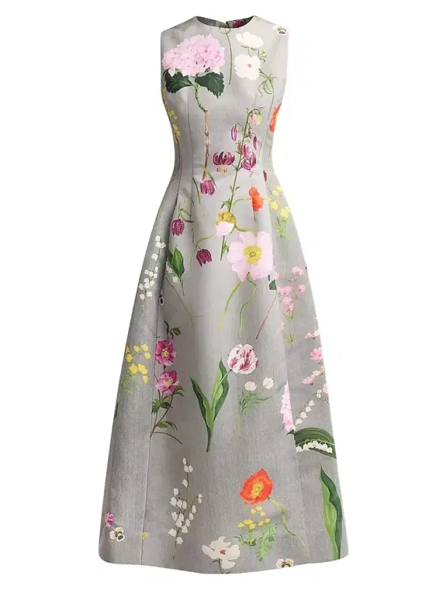 Oscar de la Renta Women's Mixed Botanical Faille Cocktail Dress - Grey Multi