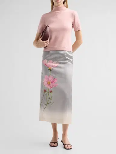 Oscar de la Renta Women's Cosmos Floral Satin Pencil Skirt | Thumbnail 2 Oscar de la Renta Women's Cosmos Floral Satin Pencil Skirt | Thumbnail 2