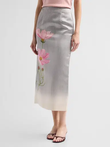 Oscar de la Renta Women's Cosmos Floral Satin Pencil Skirt | Thumbnail 4 Oscar de la Renta Women's Cosmos Floral Satin Pencil Skirt | Thumbnail 4