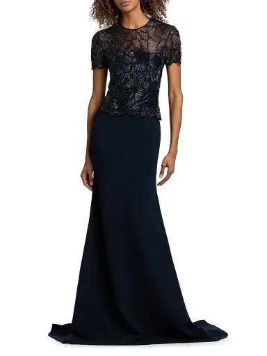 Naeem Khan Women's Beaded Bodice Trumpet Gown - Navy - Size 8 | Thumbnail 3