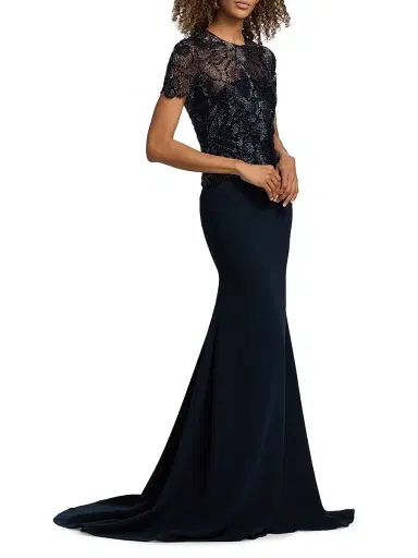 Naeem Khan Women's Beaded Bodice Trumpet Gown - Navy - Size 8 | Thumbnail 4