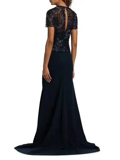 Naeem Khan Women's Beaded Bodice Trumpet Gown - Navy - Size 8 | Thumbnail 5
