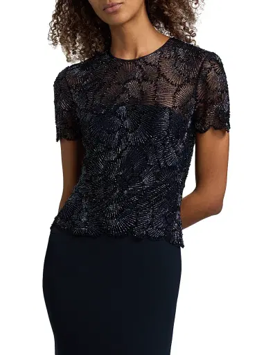 Naeem Khan Women's Beaded Bodice Trumpet Gown - Navy - Size 8 | Thumbnail 6