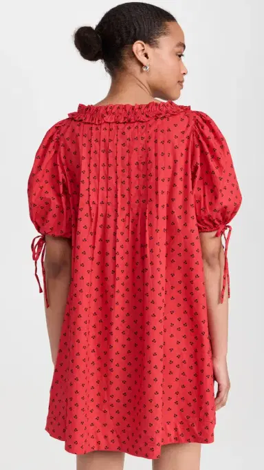 Damson Madder Jemima Ruffle Mini Dress Red Cherries | Thumbnail 3