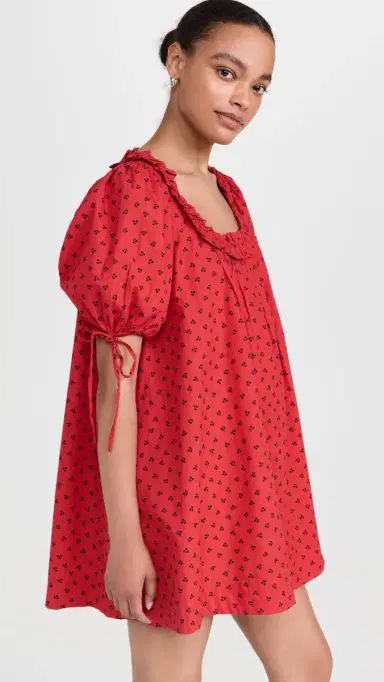 Damson Madder Jemima Ruffle Mini Dress Red Cherries | Thumbnail 4