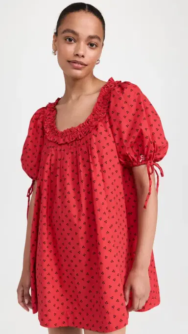 Damson Madder Jemima Ruffle Mini Dress Red Cherries | Thumbnail 5