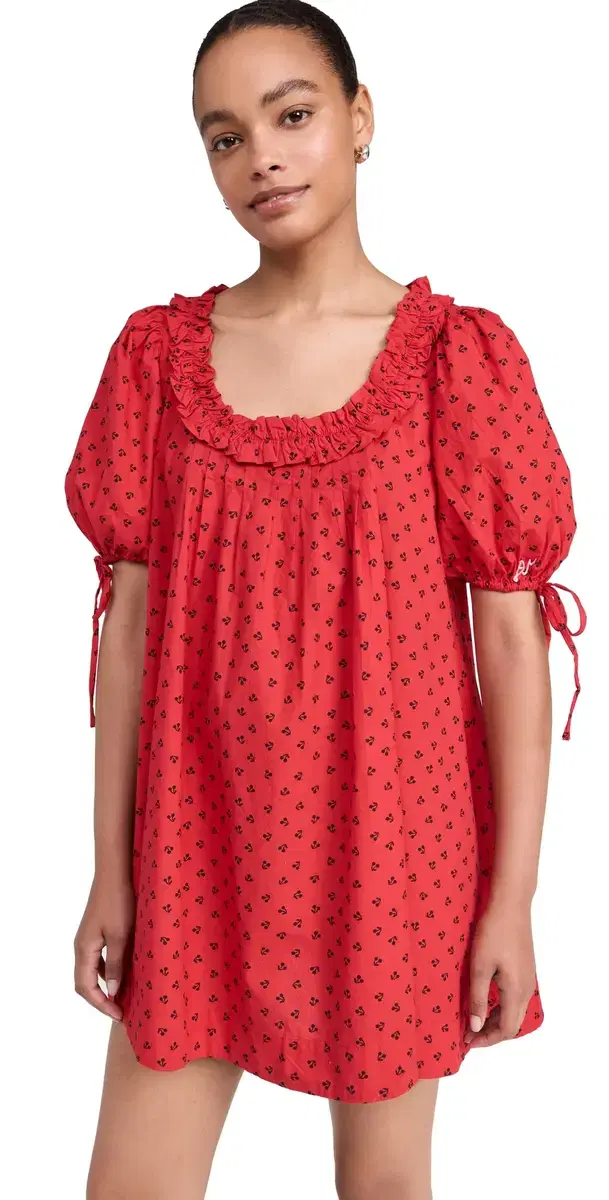 Damson Madder Jemima Ruffle Mini Dress Red Cherries