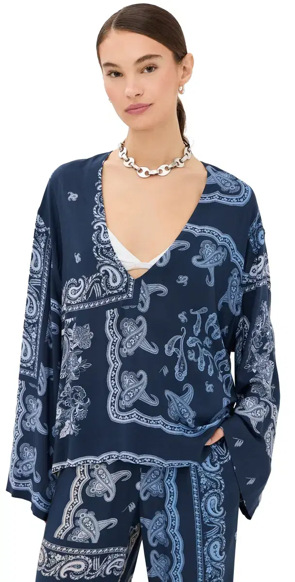 The Attico Paisley Coverup Blouse Blue/White