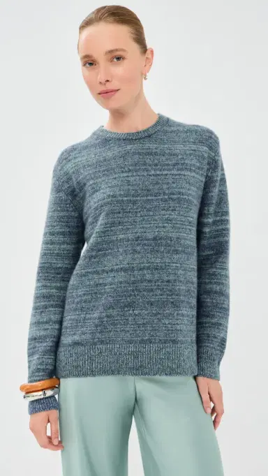 The Elder Statesman Unisex Nimbus Contrast tatesman Cashmere weater ea Blue/Pistachio | Thumbnail 3