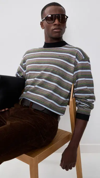 Marni Stripe Cotton T-Shirt Cobalt 52 | Thumbnail 2 Marni Stripe Cotton T-Shirt Cobalt 52 | Thumbnail 2