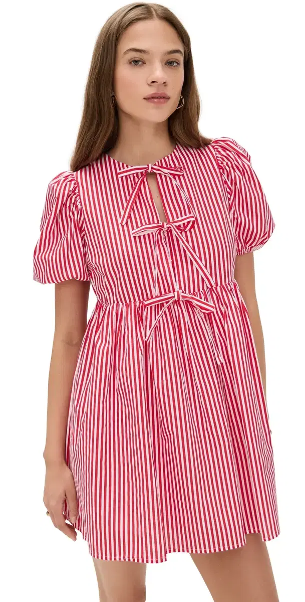 English Factory tripe Sleeveless Bow Dress Red