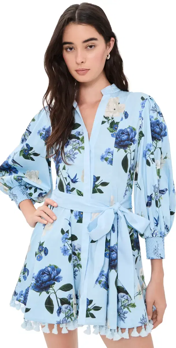 ALICE + OLIVIA Lucy Mini Shirt Dress with Tie Belt Fly Away