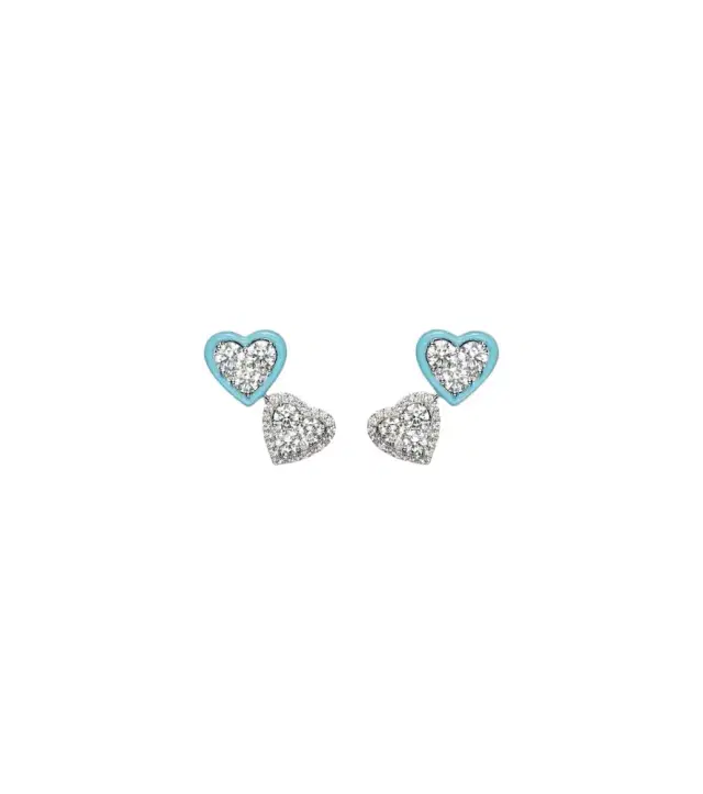 Kamyen Heart 18kt white gold earrings with diamonds and enamel