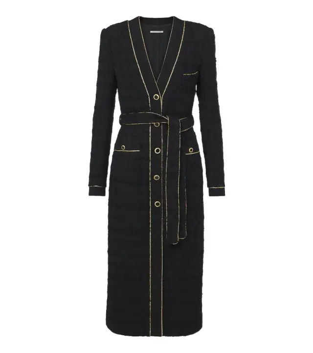 Alessandra Rich Belted cotton-blend bouclé tweed coat