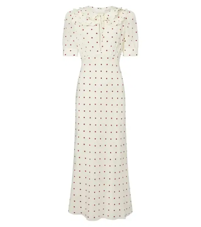 Alessandra Rich Ruffled polka-dot silk midi dress