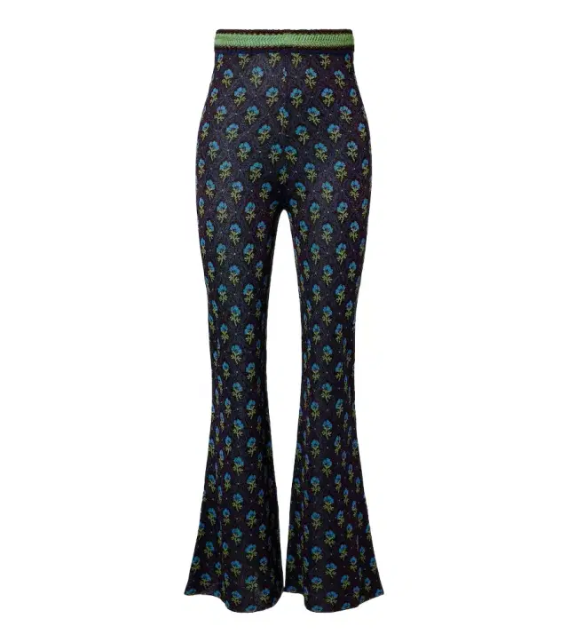 Floral jacquard flared pants