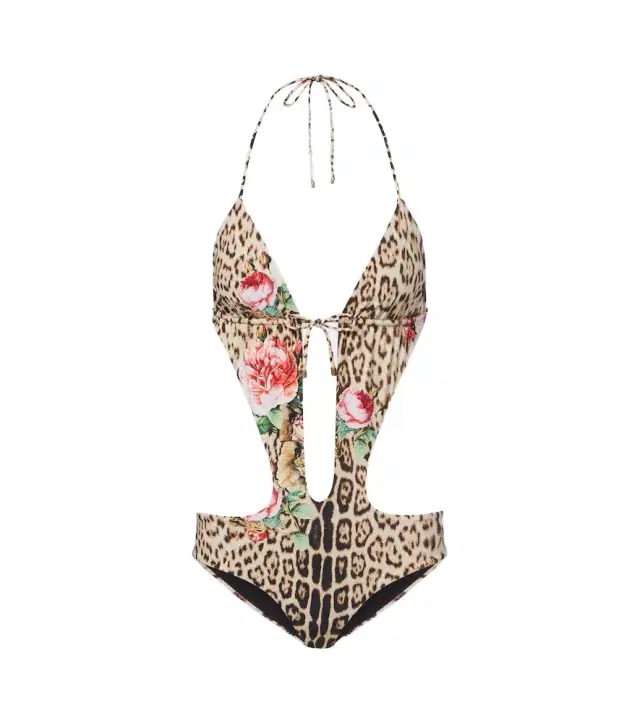 Roberto Cavalli Leopard-print cutout swimsuit