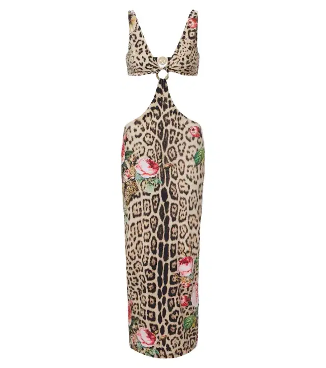 Roberto Cavalli Cutout leopard-print midi dress