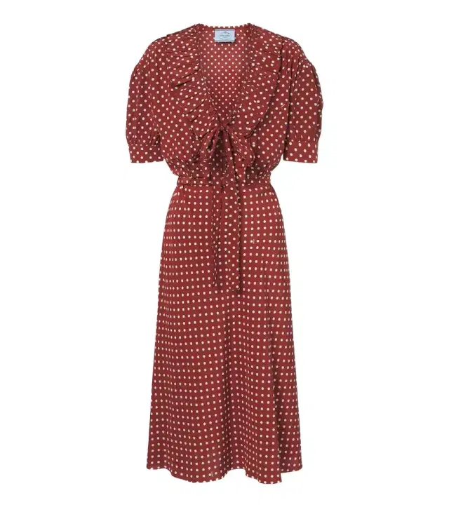 Prada Polka-dot ruffled silk midi dress
