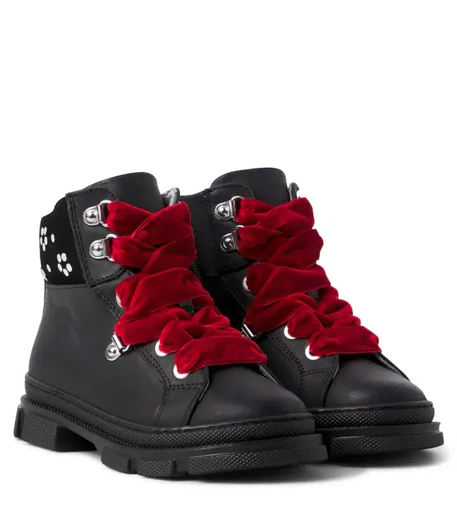 Monnalisa Studded velvet-trimmed leather boots