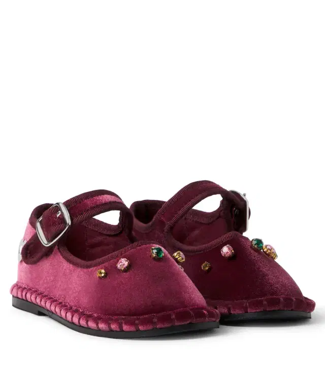 Monnalisa Embellished velvet ballet flats