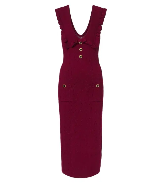 Alessandra Rich Ruffled knitted pointelle midi dress
