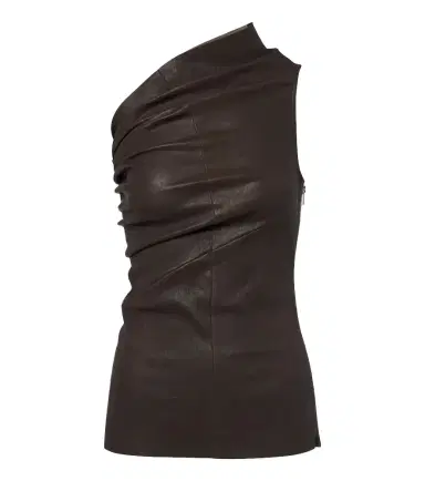 Rick Owens Athena one-shoulder leather and cotton top | Thumbnail 1 Rick Owens Athena one-shoulder leather and cotton top | Thumbnail 1