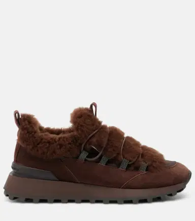 Brunello Cucinelli Monili shearling-trimmed suede sneakers | Thumbnail 3