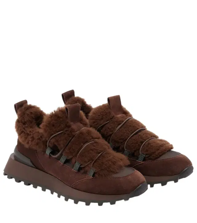 Brunello Cucinelli Monili shearling-trimmed suede sneakers