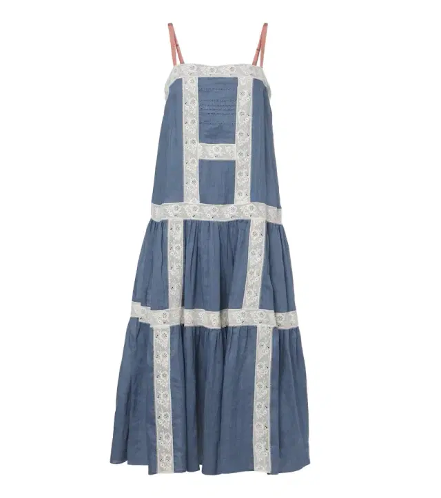 Veronica Beard Mazarine lace-trimmed ramie maxi dress