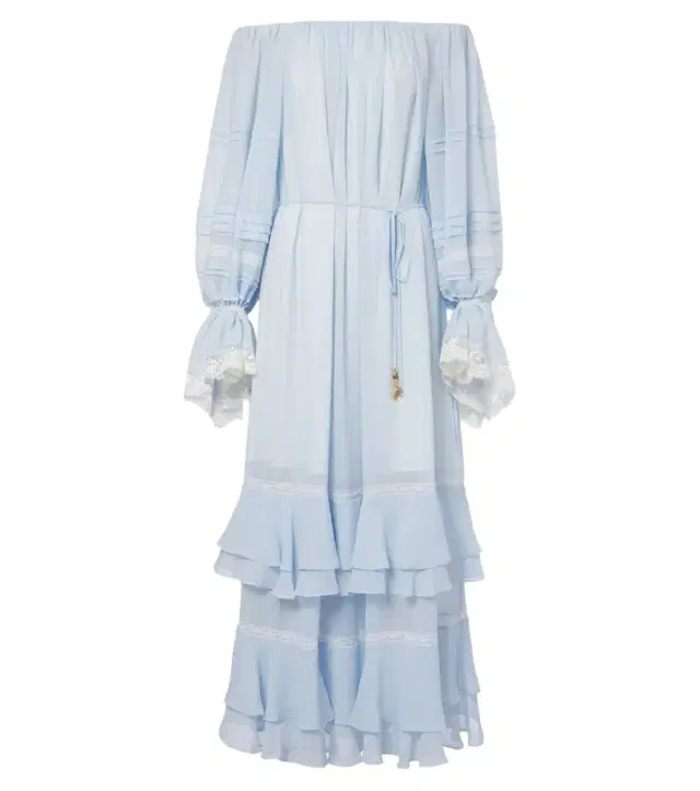 Xu Zhi Ruffled off-shoulder lace-trimmed maxi dress