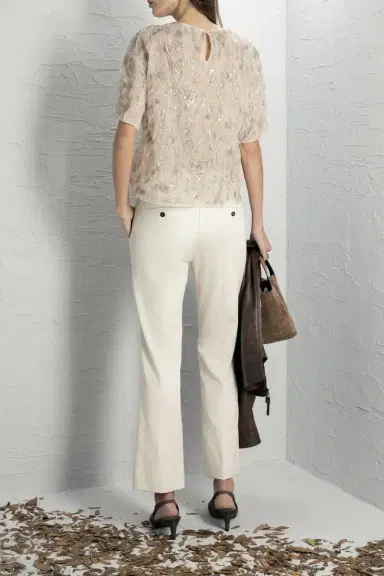 Brunello Cucinelli Animalier Sequin Short Sleeve Blouse | Thumbnail 3
