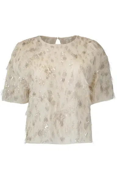 Brunello Cucinelli Animalier Sequin Short Sleeve Blouse | Thumbnail 1