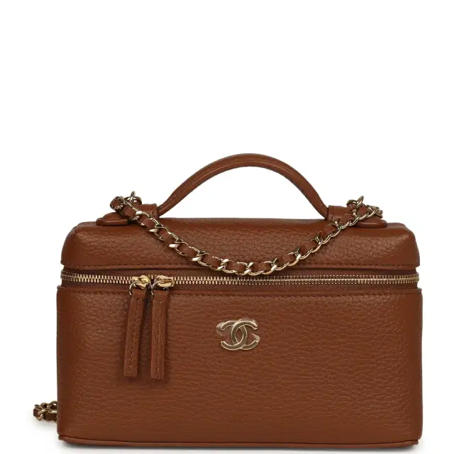 Chanel Chanel "Supple" Top Handle Long Vanity Case with Chain Camel Grained Calfskin Gold Hardware