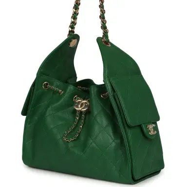 Chanel Chanel Small 25 Hobo Bag Green Caviar Gold Hardware | Thumbnail 5