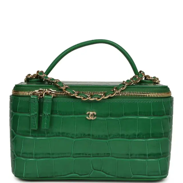 Chanel Chanel Small Top Handle Long Vanity Case Green Croc Embossed Calfskin Gold Hardware