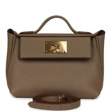 HERMÈS Hermes Mini 24/24 Bag Etoupe Evercolor and Swift Gold Hardware | Thumbnail 1