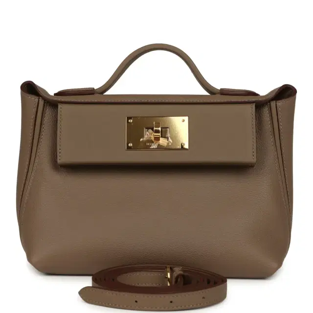 HERMÈS Hermes Mini 24/24 Bag Etoupe Evercolor and Swift Gold Hardware