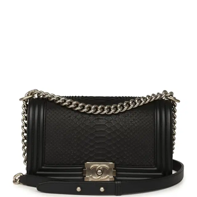 Chanel Pre-owned Chanel Boy Bag Black Python, Calfskin Matte Silver Hardware