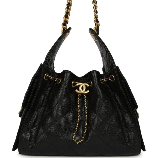 Pre-owned Chanel Small 25 Hobo Bag Black Caviar Antique Gold Hardware Pre-owned Chanel Small 25 Hobo Bag Black Caviar Antique Gold Hardware