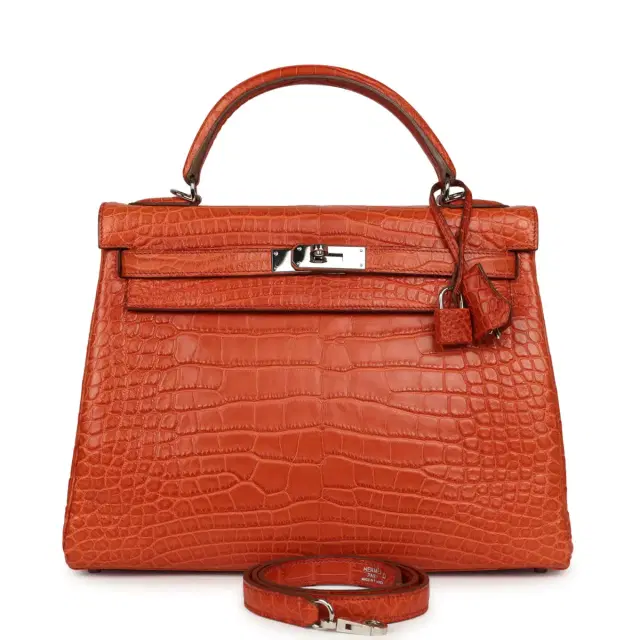 HERMÈS Pre-owned Hermes Kelly Retourne 32 Sanguine Matte Alligator Palladium Hardware