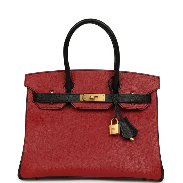 HERMÈS Pre-owned Hermes Special Order (HSS) Birkin 30 Rouge Vif, Black Epsom Brushed Gold Hardware