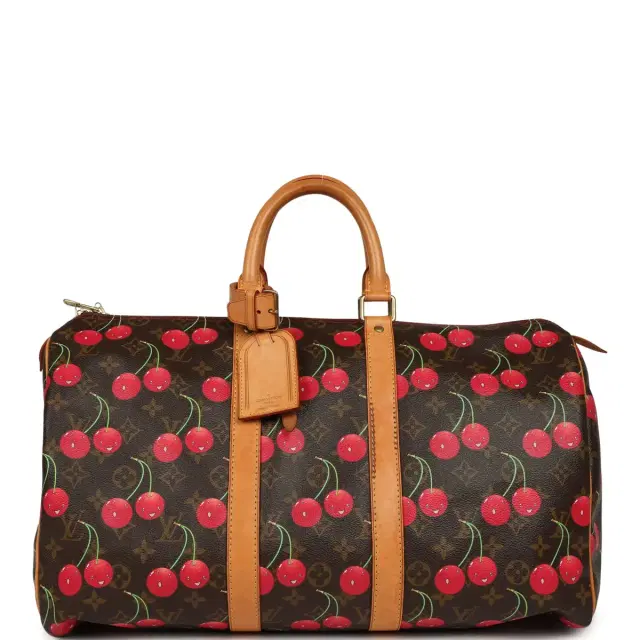Louis Vuitton Vintage Louis Vuitton x Takashi Murkami Cheries Keepall 45 Brown and Red Cherry Monogram Gold Hardware