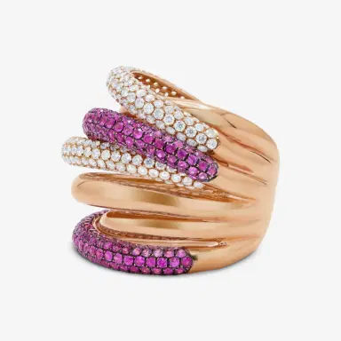 DIANA M. JEWELS Diana M. Jewels 18K Rose Gold Sapphire & Diamond Band Ring Sz. 6.5 by The Solist | Thumbnail 2