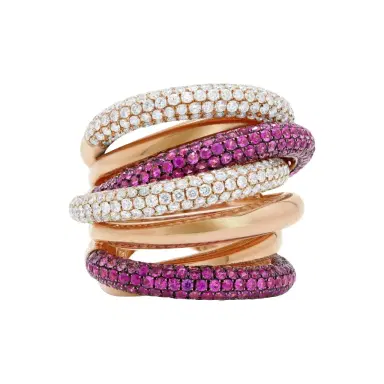 DIANA M. JEWELS Diana M. Jewels 18K Rose Gold Sapphire & Diamond Band Ring Sz. 6.5 by The Solist | Thumbnail 1