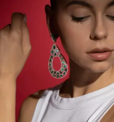 DIANA M. JEWELS Diana M. Jewels 18K White Gold Emerald & Diamond Drop Earrings by The Solist | Thumbnail 2